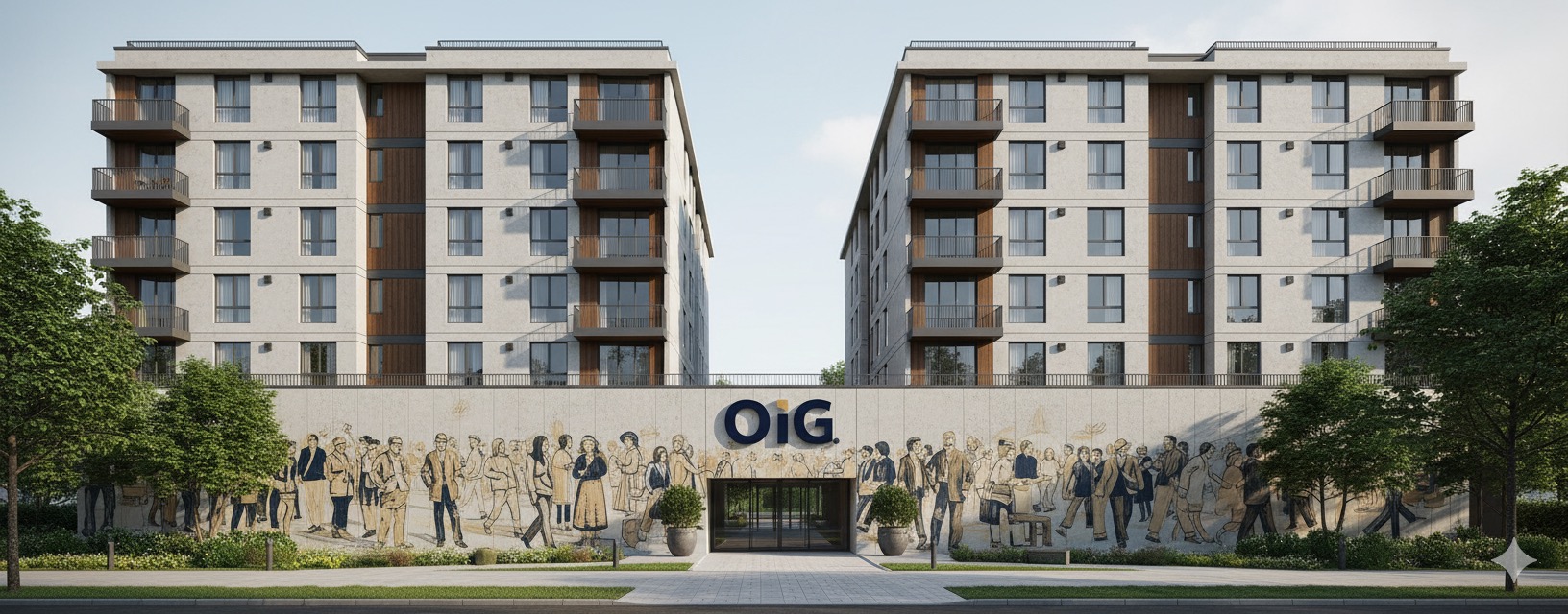 Woman with curly red hair looking at housing plans